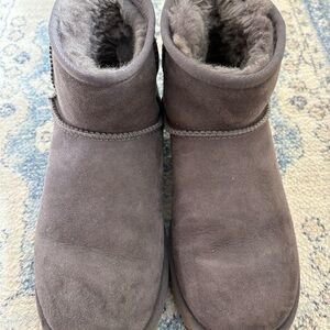 UGG Short Shearling-Lined Suede Ankle Boots in Dark Brown